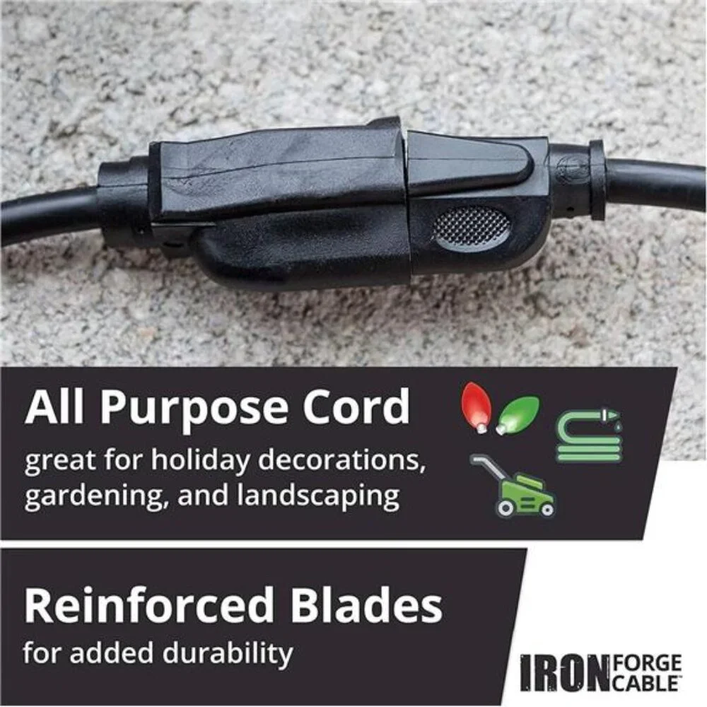 2 Pack Outdoor Extension Cord 15 ft, 16/3 SJTW Heavy Duty Black Extension Cord